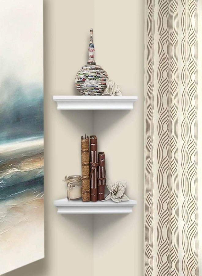 ZGZD White Corner Shelf Wall Mounted Storage Display Shelves for Home Decor, Set of 2 - Image 2